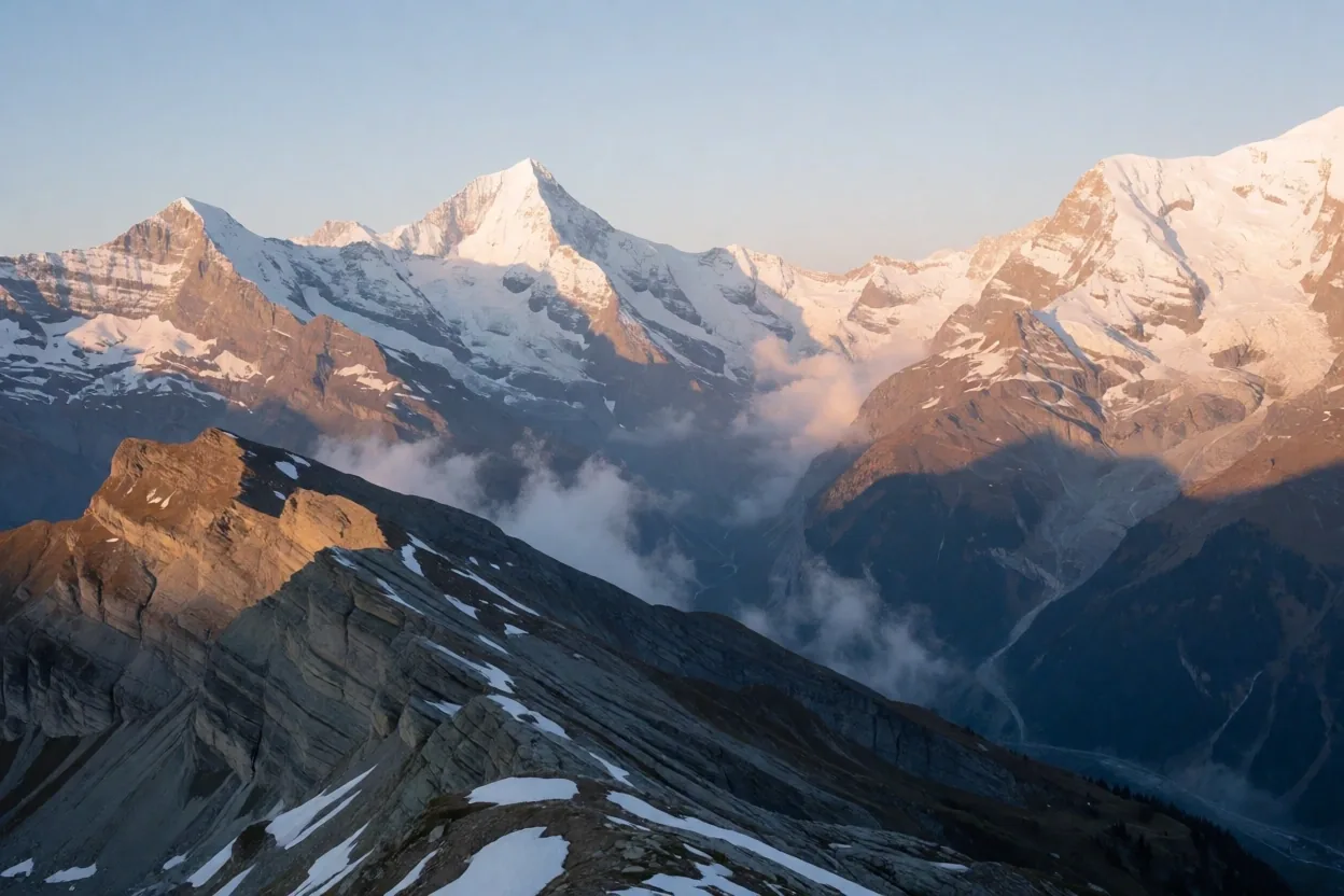 Schweizer Alpen Panorama bei Sonnenaufgang